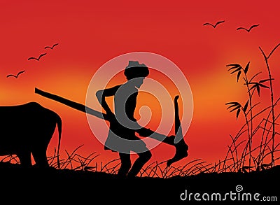 Indian Farmer at work Cartoon Illustration