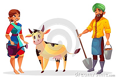 Indian farmers and cattle cow vector illustration Vector Illustration