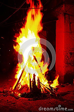 Indian festival of the burning of the demoness Holika Stock Photo