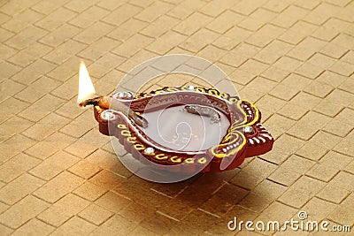 Indian Festival Diwali - Handmade Diya Clay Lamp Stock Photo