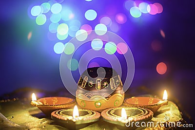 Indian Festival Diwali Oil Lamp Decoration Stock Photo