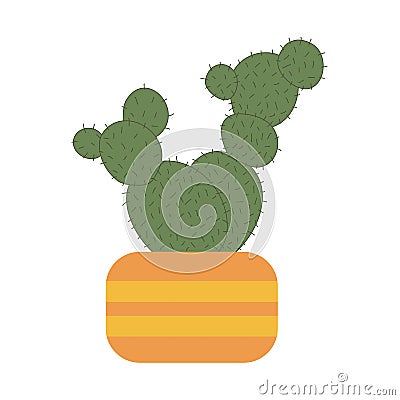 Indian fig cactus or Opuntia ficus-indica in pot, flat doodle raster Cartoon Illustration