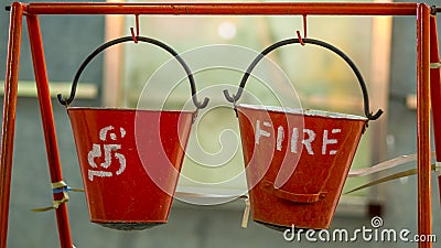 Indian fire buckets Stock Photo