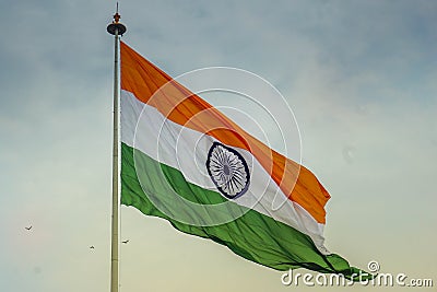 Indian flag waving in the wind Stock Photo