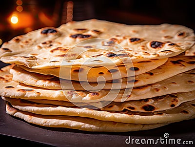 Indian Flat Bread Closeup, Traditional Flatbread also Known as Pita Bread, Roti, Chapati, Naan or Tortilla Stock Photo