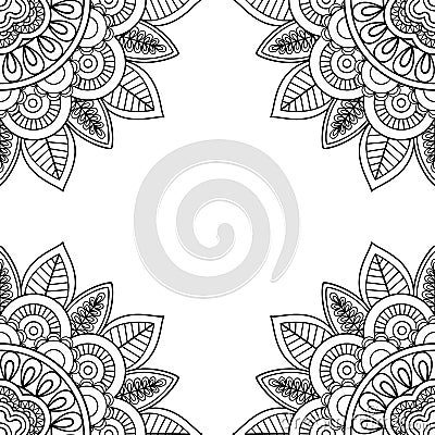 Indian floral frame for coloring pages book Vector Illustration