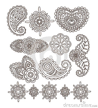 Indian Floral Ornaments, Mandala, Henna. Vector Vector Illustration
