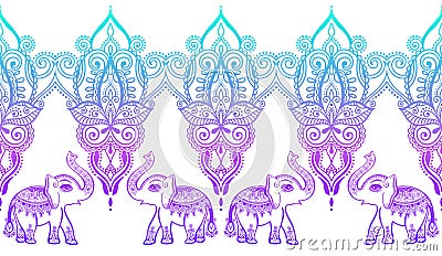 Indian floral pattern with elephant, henna mehndi tattoo design Vector Illustration