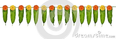 Indian flower garland of mango leaves and marigold flowers. Ugadi diwali ganesha festival poojas weddings functions holiday ornate Stock Photo