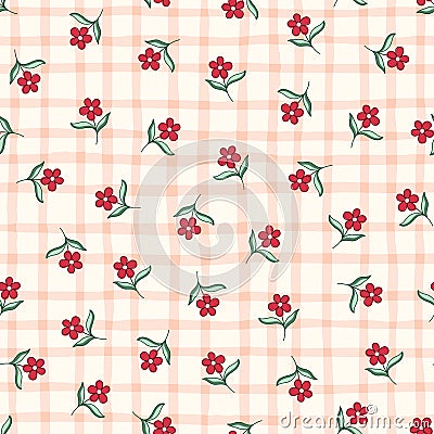 Indian Chintz Flowers and Plaid Vector Seamless Pattern Vector Illustration