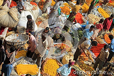 Indian flowers street market Editorial Stock Photo