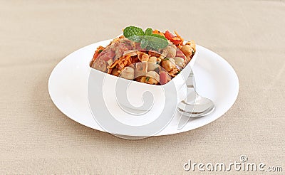 Indian Food Channa Chat or Chickpea Curry Stock Photo