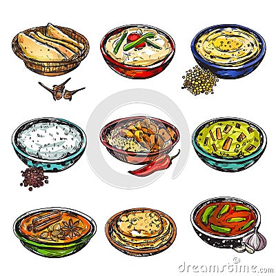 Indian Food Icon Set Vector Illustration