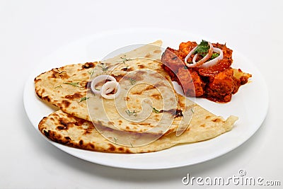 Indian Food or Indian Curry with bread or roti Stock Photo