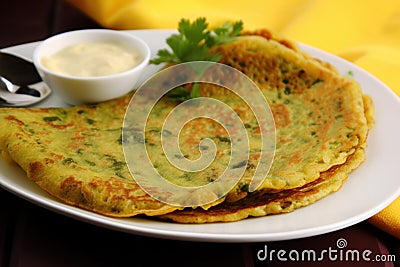 Indian food moong dal chilla is ready to eat, concept of Vegetarian cuisine Stock Photo
