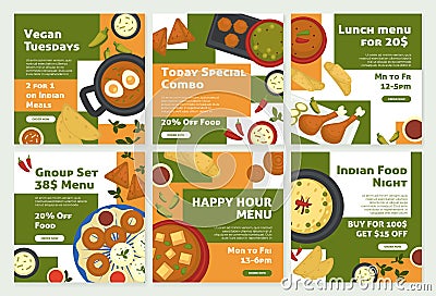 Indian food sale, social media template banner set Vector Illustration
