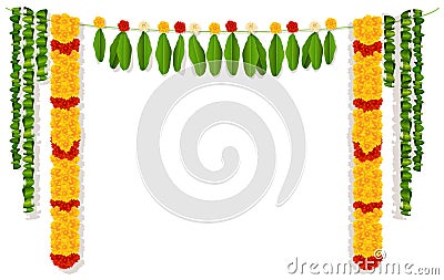 Indian garland of flowers and leaves. Religion festive holiday decoration Vector Illustration