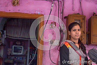 The indian girl leaves the house Editorial Stock Photo