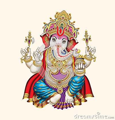 Indian God Ganesha with decoration Cartoon Illustration