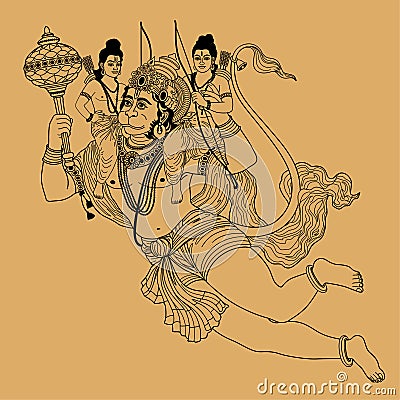 Indian God Hanuman Vector Illustration