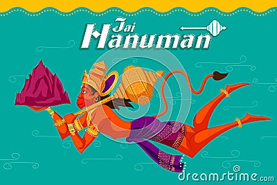 Indian God Hanuman with mountain Vector Illustration