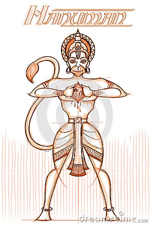 Indian God Hanuman in sketchy look Vector Illustration
