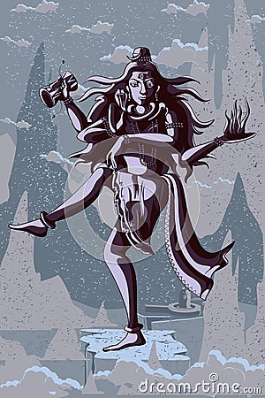 Indian God Shiva dancing in Nataraja pose Vector Illustration