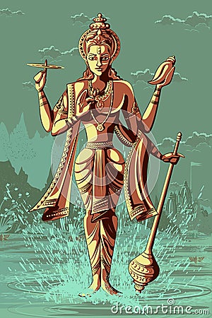 Indian God Vishnu giving blessing Vector Illustration