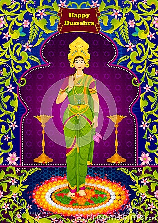 Indian Goddeess Lakshmi giving blessing Vector Illustration