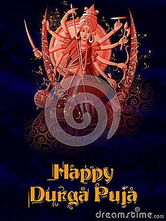 Indian Goddess Durga sculpture for Durga Puja holiday festival of India in Dussehra Vijayadashami Navratri Vector Illustration