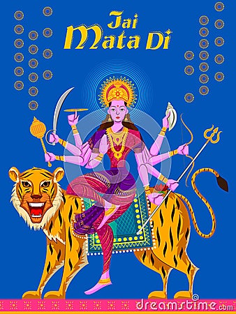 Indian Goddess Sherawali Maa on Tiger Vector Illustration