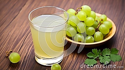 Indian gooseberry juice on the wooden floor. generative ai Stock Photo