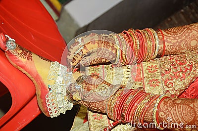 A Indian groom dulhan showing her payal closeup beautiful shot Stock Photo