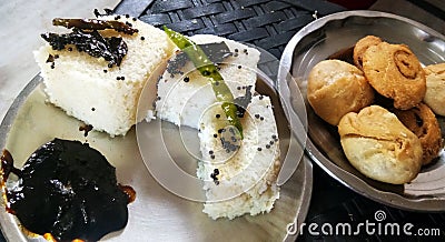 Indian gujarati Traditional Street Food Khaman Dhokla Stock Photo