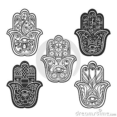 Indian hamsa hand with eye Vector Illustration