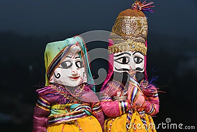 Indian handicraft, handmade puppet attached string, King and queen Rajasthan India. Stock Photo