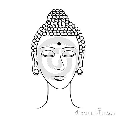 Indian head buddha meditation closed eyes coloring. vector illus Vector Illustration