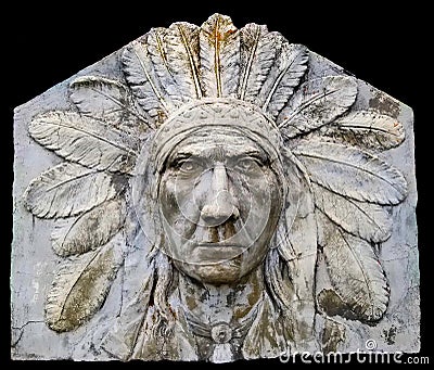 Indian Head Sulpture off of Bow River Bridge Banff, Alberta Editorial Stock Photo