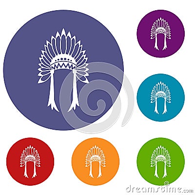 Indian headdress icons set Vector Illustration