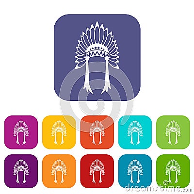 Indian headdress icons set Vector Illustration