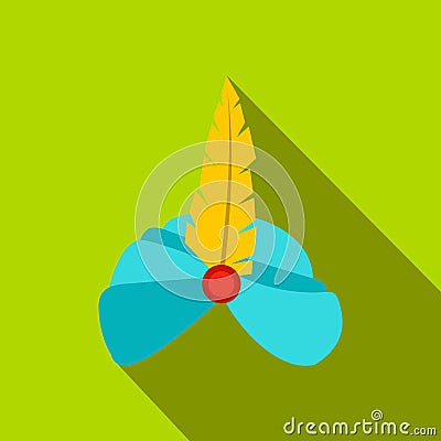 Indian headgear turban with feather icon Vector Illustration