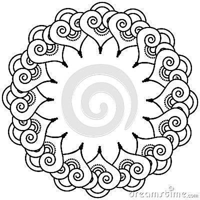 Indian henna tattoo inspired heart shapes wreath with leaves element type 3 Vector Illustration