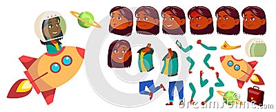 Indian, Hindu Girl Vector. School Child. Animation Creation Set. Face Emotions, Gestures. Dream, Solution, Idea. For Vector Illustration