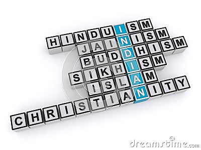 Indian hinduism jainism buddhism sikhism islam christianity on white Stock Photo