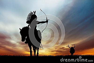 Indian hunter on horseback Stock Photo