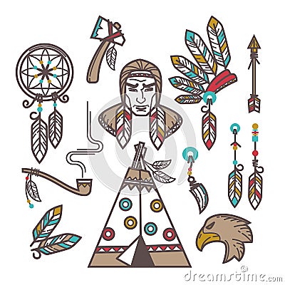 Indian items set Vector Illustration