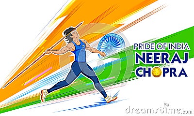 Indian Javelin Thrower sportsperson victory in championship on tricolor India background Vector Illustration
