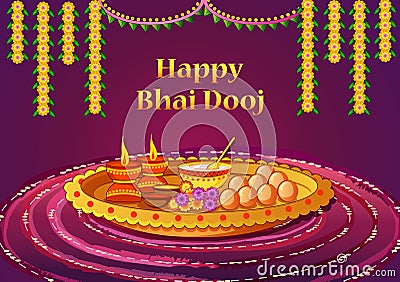 Indian kids celebrating Happy Bhai Dooj on colorful art style background of India Vector Illustration