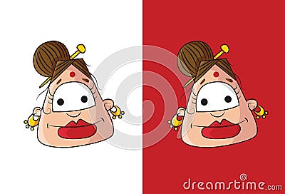 Indian Lady face with red lips and red bindi. Stock Photo