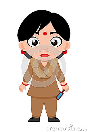 Indian, Lady, Police, Constable & cartoon Vector Illustration